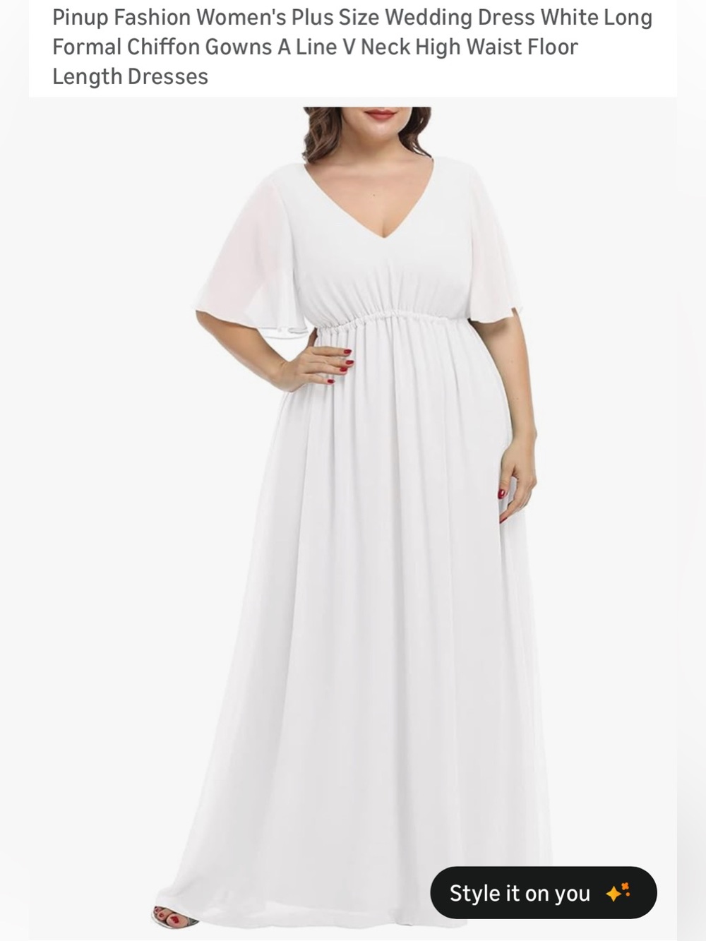 Pinup Fashion Plus Size White V-Neck Chiffon Dress